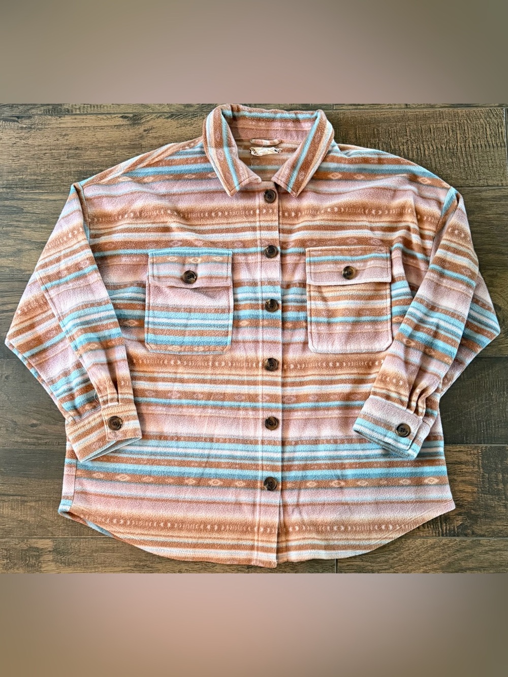 Pink Rose Aztec Pattern Fleece Button Up Sz XXL